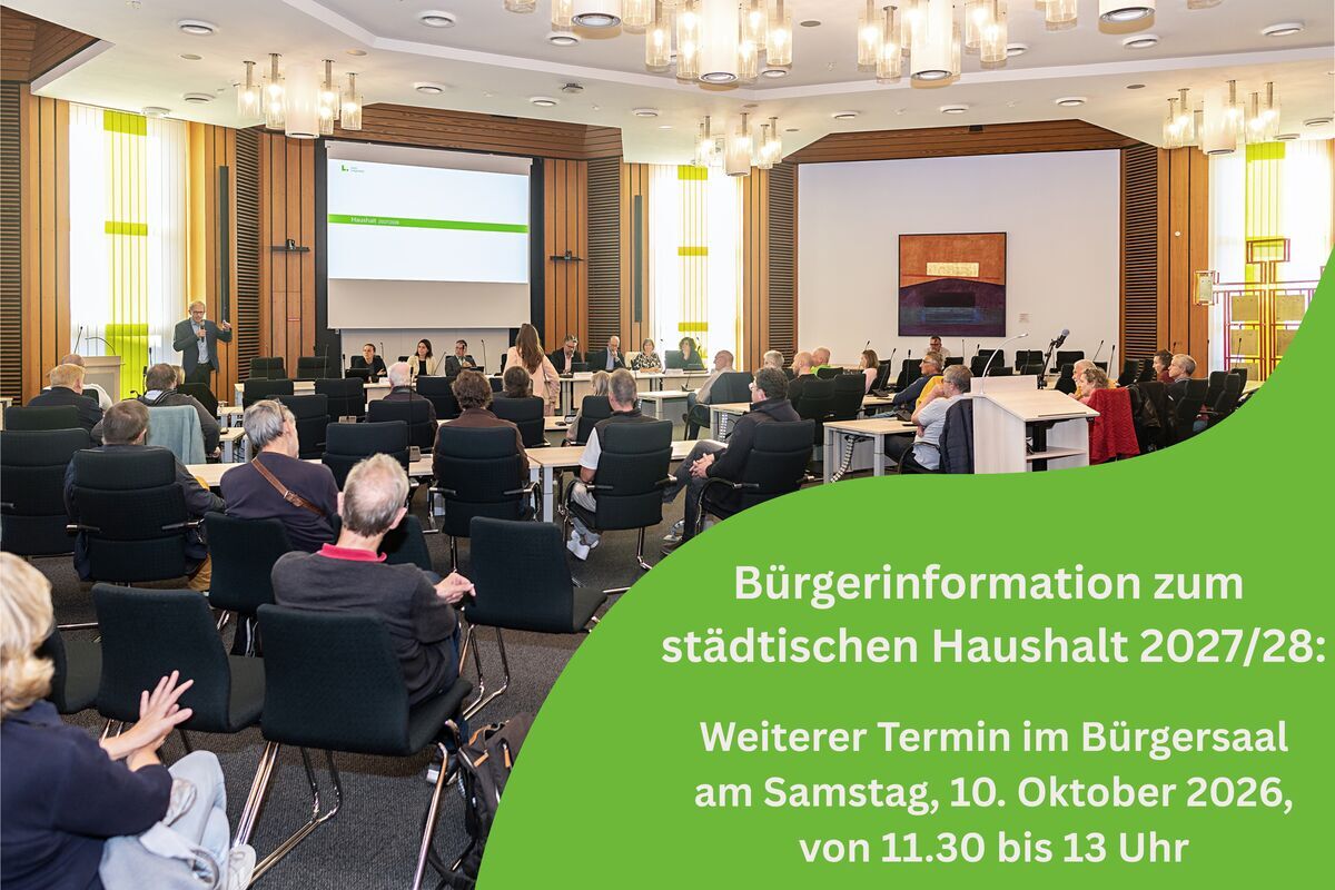 Zweite Bürgerinformation zum städtischen Haushalt 2027/28 am 10. Oktober 2026 im Bürgersaal des Rathauses